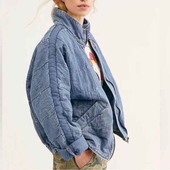 Free People Dolman Quilted Denim Jacket - Picture 1 of 3